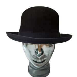 Dorfman Pacific Men's Bowler Derby Hat Black Round Crown Roll up Brim Formal L